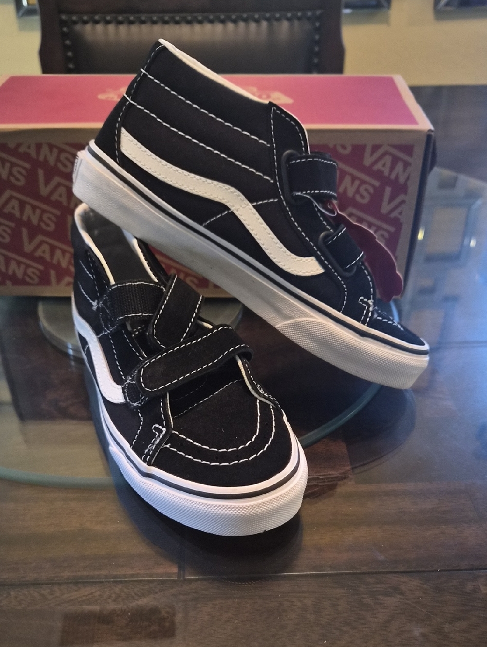 Vans Kids Black & White Mid-Top Velcro Sneakers